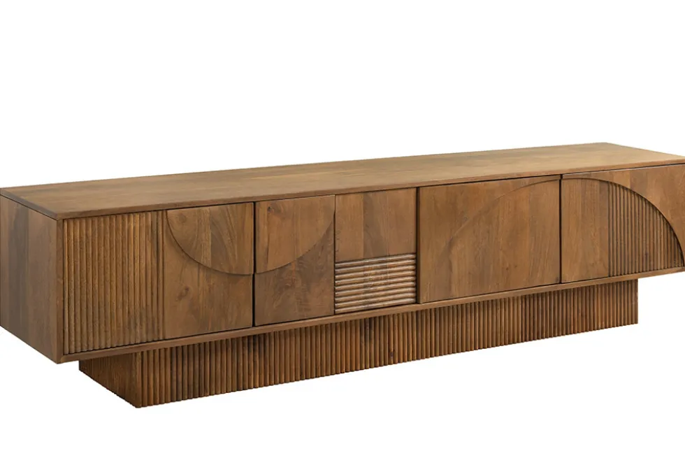 Massivholz TV-Lowboard ART DECO 200cm braun smoked Mangoholz 3D-Front