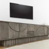 Massivholz TV-Lowboard ART DECO 200cm grau smoked Mangoholz 3D-Front
