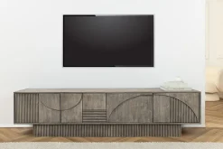 Massivholz TV-Lowboard ART DECO 200cm grau smoked Mangoholz 3D-Front