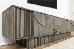 Massivholz TV-Lowboard ART DECO 200cm grau smoked Mangoholz 3D-Front
