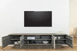 Massivholz TV-Lowboard ART DECO 200cm grau smoked Mangoholz 3D-Front