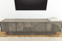 Massivholz TV-Lowboard ART DECO 200cm grau smoked Mangoholz 3D-Front