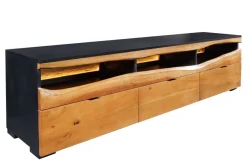 Massivholz TV-Lowboard GRAND ACACIA 180cm braun Akazie mit LED-Beleuchtung Baumkante