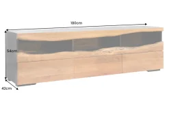 Massivholz TV-Lowboard GRAND ACACIA 180cm braun Akazie mit LED-Beleuchtung Baumkante