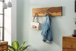 Massivholz Wandgarderobe MAMMUT 80cm braun Sheesham stone finish 6 Kleiderhaken