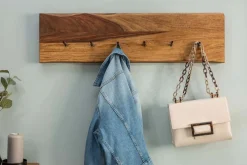 Massivholz Wandgarderobe MAMMUT 80cm braun Sheesham stone finish 6 Kleiderhaken