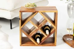 Massivholz Weinregal CUBUS 40cm braun Sheesham stone finish Beistelltisch handmade