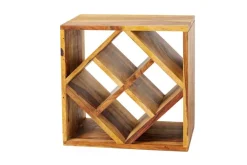 Massivholz Weinregal CUBUS 40cm braun Sheesham stone finish Beistelltisch handmade