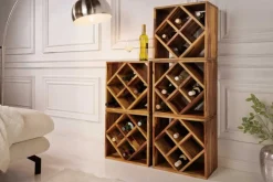 Massivholz Weinregal CUBUS 40cm braun Sheesham stone finish Beistelltisch handmade