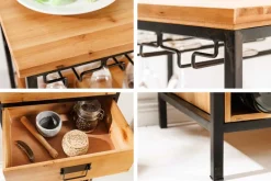 Massivholz Weinregal SEVENS SEAS 120cm natur Pinienholz schwarz Metall Flaschenregal
