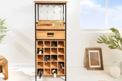 Massivholz Weinregal SEVENS SEAS 120cm natur Pinienholz schwarz Metall Flaschenregal