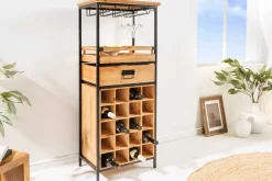 Massivholz Weinregal SEVENS SEAS 120cm natur Pinienholz schwarz Metall Flaschenregal