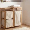 Massivholz Wäschekorb LAGOON SPA 70cm natur beige Bambus drei Wäschebeutel waschbar