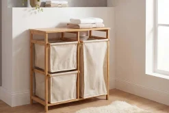 Massivholz Wäschekorb LAGOON SPA 70cm natur beige Bambus drei Wäschebeutel waschbar