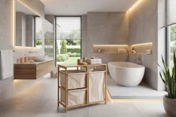 Massivholz Wäschekorb LAGOON SPA 70cm natur beige Bambus drei Wäschebeutel waschbar