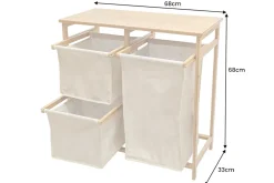 Massivholz Wäschekorb LAGOON SPA 70cm natur beige Bambus drei Wäschebeutel waschbar