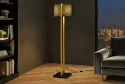Minimalistische Stehlampe COLLEEN 160cm gold schwarz Stoffschirm mit Metallfuß