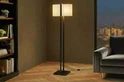 Minimalistische Stehlampe COLLEEN 160cm weiß schwarz Stoffschirm mit Metallfuß