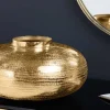 Moderne Deko Vase ABSTRACT ORIENT 35cm gold rund Metall Hammerschlag-Design