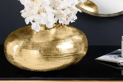 Moderne Deko Vase ABSTRACT ORIENT 35cm gold rund Metall Hammerschlag-Design