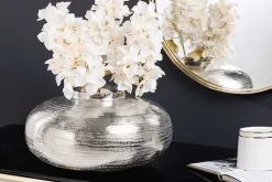 Moderne Deko Vase ABSTRACT ORIENT 35cm silber rund Metall Hammerschlag-Design