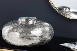 Moderne Deko Vase ABSTRACT ORIENT 35cm silber rund Metall Hammerschlag-Design