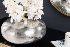 Moderne Deko Vase ABSTRACT ORIENT 35cm silber rund Metall Hammerschlag-Design