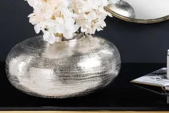 Moderne Deko Vase ABSTRACT ORIENT 35cm silber rund Metall Hammerschlag-Design