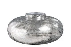 Moderne Deko Vase ABSTRACT ORIENT 35cm silber rund Metall Hammerschlag-Design