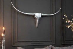 Moderne Design Wanddekoration BULL L 100cm silber Aluminium Stierkopf
