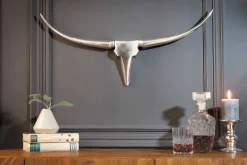 Moderne Design Wanddekoration BULL 75cm silber Aluminium Stierkopf