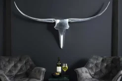 Moderne Design Wanddekoration BULL XL 120cm silber Aluminium Stierkopf