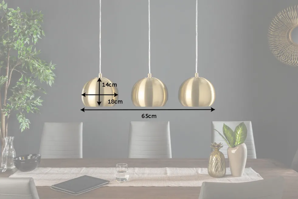 Moderne 3er Hängeleuchte GOLDEN BALL gold Hängelampe höhenverstellbar
