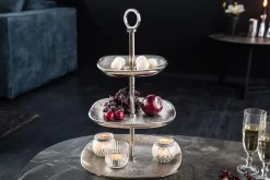 Moderne Etagere ORIENT 45cm silber Hammerschlag-Design mit drei Etagen