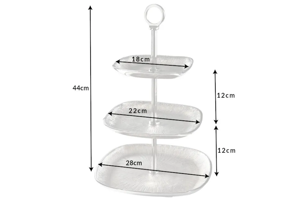 Moderne Etagere ORIENT 45cm silber Hammerschlag-Design mit drei Etagen