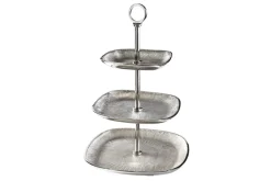 Moderne Etagere ORIENT 45cm silber Hammerschlag-Design mit drei Etagen