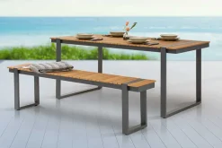 Moderne Garten Sitzbank TAMPA LOUNGE 180cm grau Aluminium Holz-Design wetterfest Outdoor