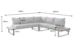 Moderne Garten Sitzgruppe TAMPA LOUNGE 240cm grau Aluminium wetterfest inkl. Sitzkissen