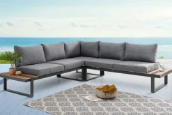 Moderne Garten Sitzgruppe TAMPA LOUNGE 240cm grau Aluminium wetterfest inkl. Sitzkissen