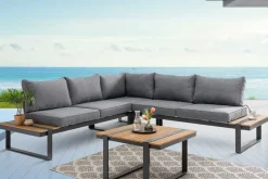 Moderne Garten Sitzgruppe TAMPA LOUNGE 240cm grau Aluminium wetterfest inkl. Sitzkissen