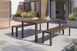 Moderne Gartenbank DESIGNO 180cm dunkelbraun schwarz Aluminium wetterfest Outdoor Sitzbank