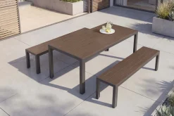 Moderne Gartenbank DESIGNO 180cm dunkelbraun schwarz Aluminium wetterfest Outdoor Sitzbank