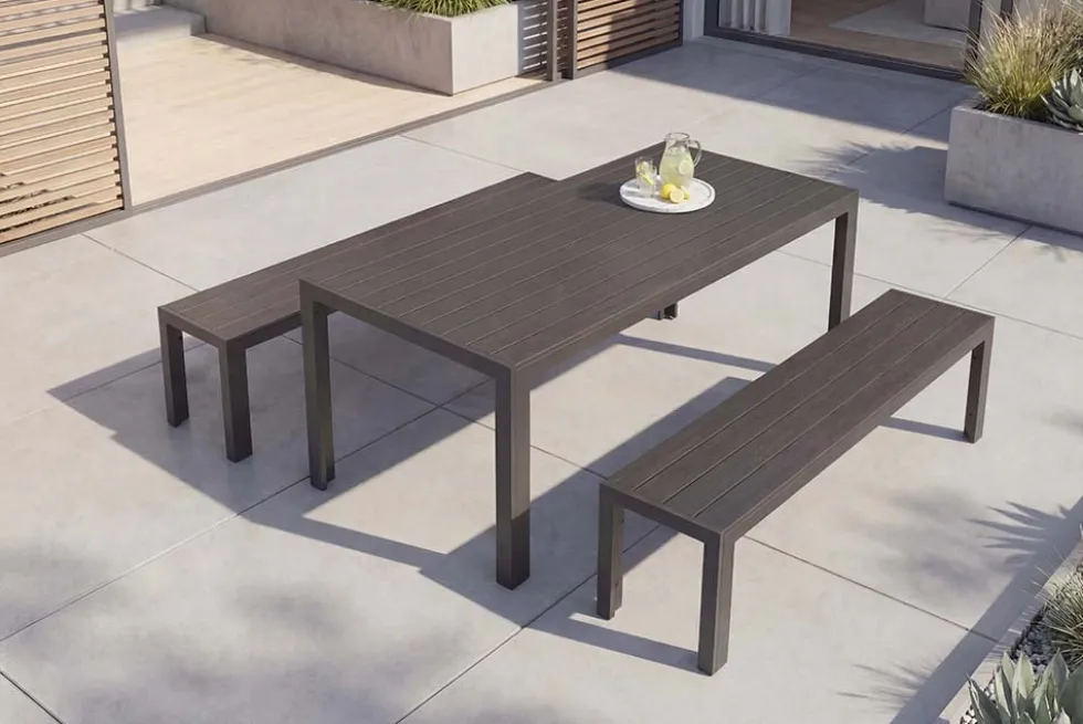 Moderne Gartenbank DESIGNO 180cm anthrazit schwarz Aluminium wetterfest Outdoor Sitzbank