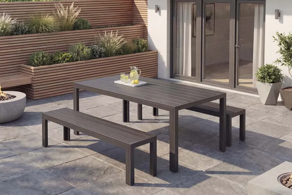 Moderne Gartenbank DESIGNO 180cm anthrazit schwarz Aluminium wetterfest Outdoor Sitzbank