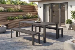 Moderne Gartenbank DESIGNO 180cm anthrazit schwarz Aluminium wetterfest Outdoor Sitzbank