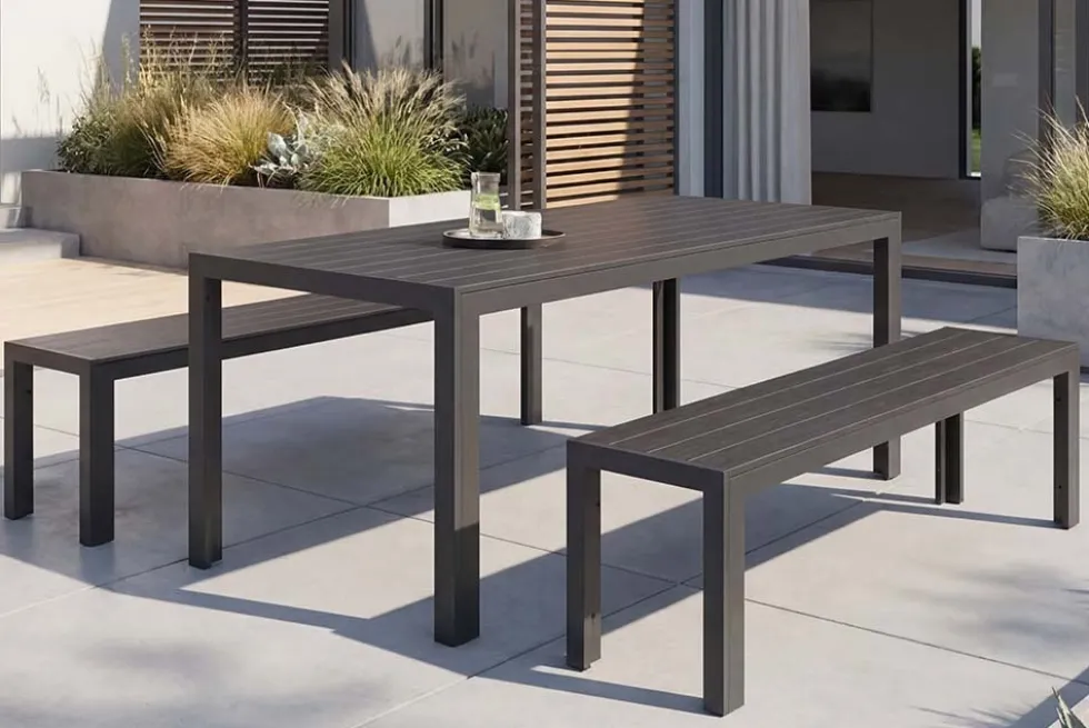 Moderne Gartenbank DESIGNO 180cm anthrazit schwarz Aluminium wetterfest Outdoor Sitzbank