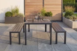 Moderne Gartenbank DESIGNO 130cm anthrazit schwarz Aluminium wetterfest Outdoor Sitzbank