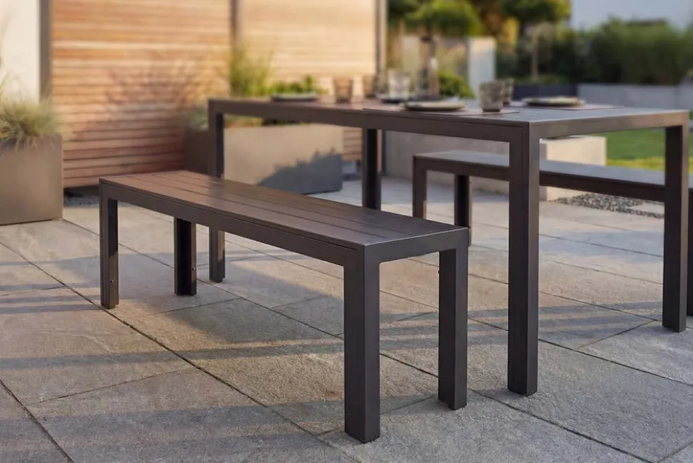 Moderne Gartenbank DESIGNO 130cm anthrazit schwarz Aluminium wetterfest Outdoor Sitzbank