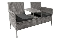Moderne Gartenbank PORTOFINO 140cm grau Polyrattan Outdoor Sitzbank mit Tisch wetterfest