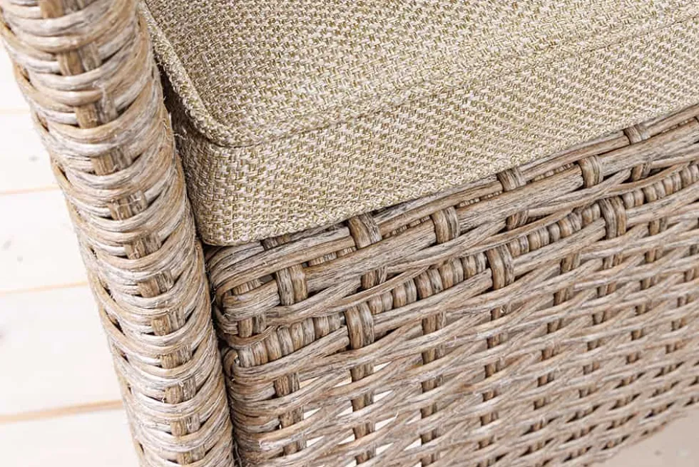 Moderne Gartenbank PORTOFINO 140cm natur beige Polyrattan Sitzbank mit Tisch wetterfest